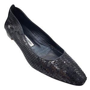 Manolo Blahnik Black Sequin Ballet Flats